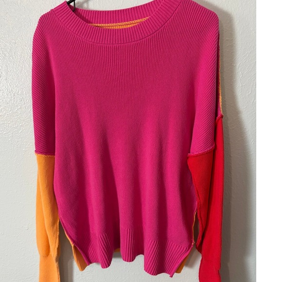 Unbranded Sweaters - Unbranded Women Colorblock Cotton Knit Sweater Large Oversized Y2K Barbiecore